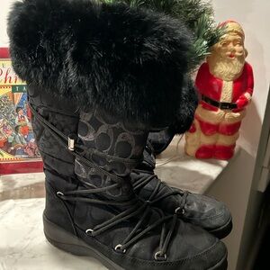 Coach Black Patterned Fur-Trimmed Boots